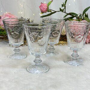 La Rochere Versailles Set of 4 Clear Water Goblet Glasses Shells Scrolls France